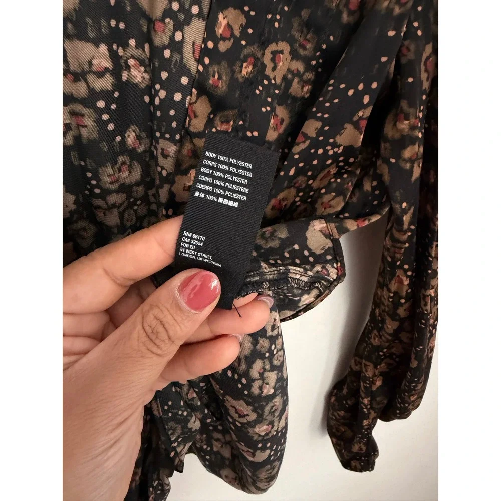 Free People Floral Surplice Peplum Victorian Blouse V-Neck Puff Sleeve Sz Small